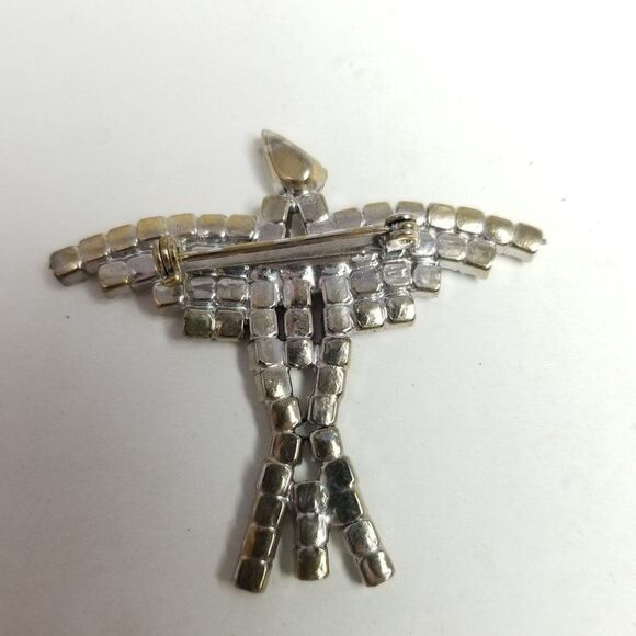 Vintage Bird in Flight Shape Rhinestone Brooch, Silver Tone Lapel Pin, Estate - Picture 3 of 6